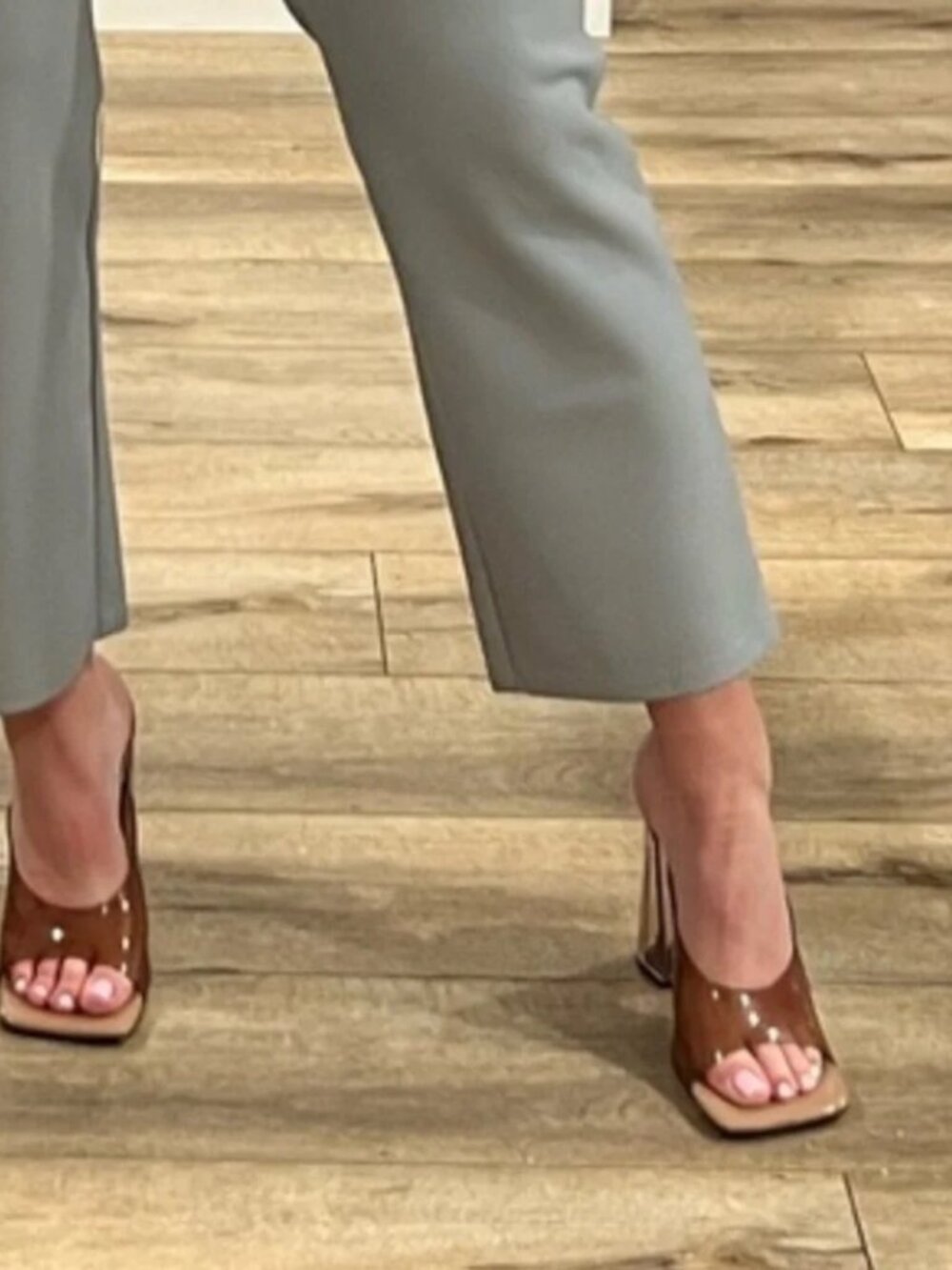 NWT Zara Block Vinyl Heels Square Open Toe Slip On Brown Womens Size 6 - Picture 2 of 9